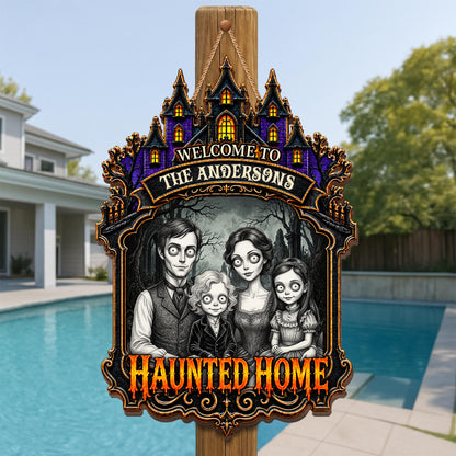 Welcome to Our Haunted Home, Personalized Custom Shaped Wood Sign, Halloween Gift - 2