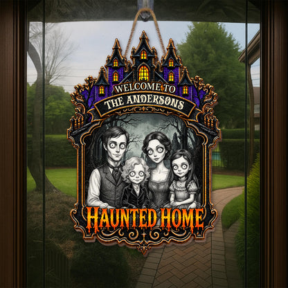 Welcome to Our Haunted Home, Personalized Custom Shaped Wood Sign, Halloween Gift - 5