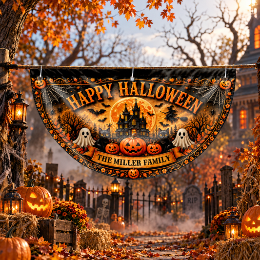 Happy Halloween Our Family, Personalized Fan Flag, Gift For Families - 1