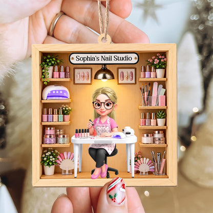 My Nail Studio Custom Nail Artist Design, Wood Ornament, Gift For Nail Techs & Nail Lovers - 5