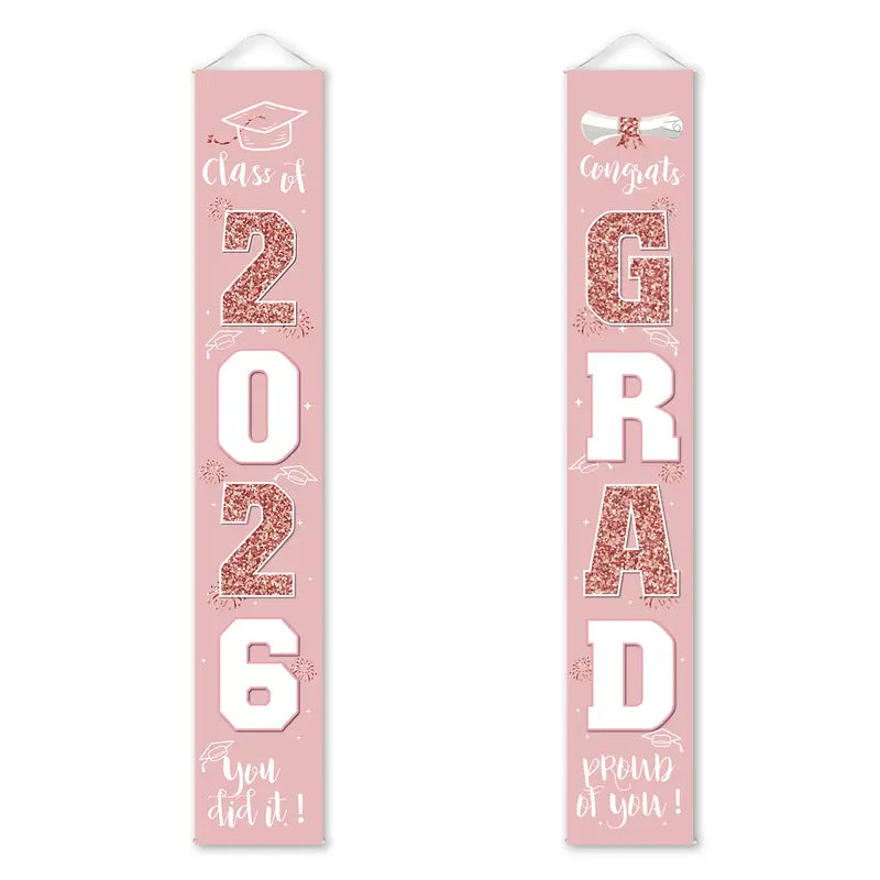 Class of 2026 Graduation Door Hanger, Blue & Silver Congrats Grad Porch Banner, Graduation Party Decoration