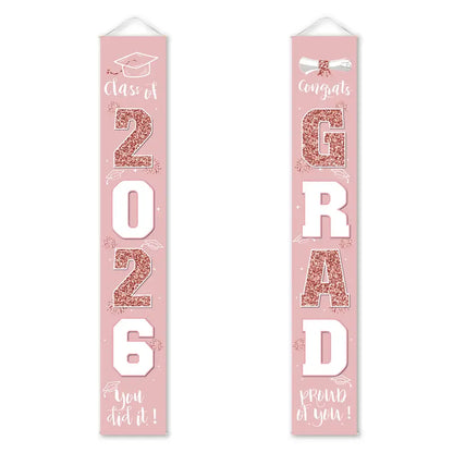 Class of 2026 Graduation Door Hanger, Blue & Silver Congrats Grad Porch Banner, Graduation Party Decoration