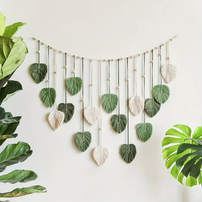 Boho Macrame Leaf Wall Decor, Handmade Rustic Room Decoration