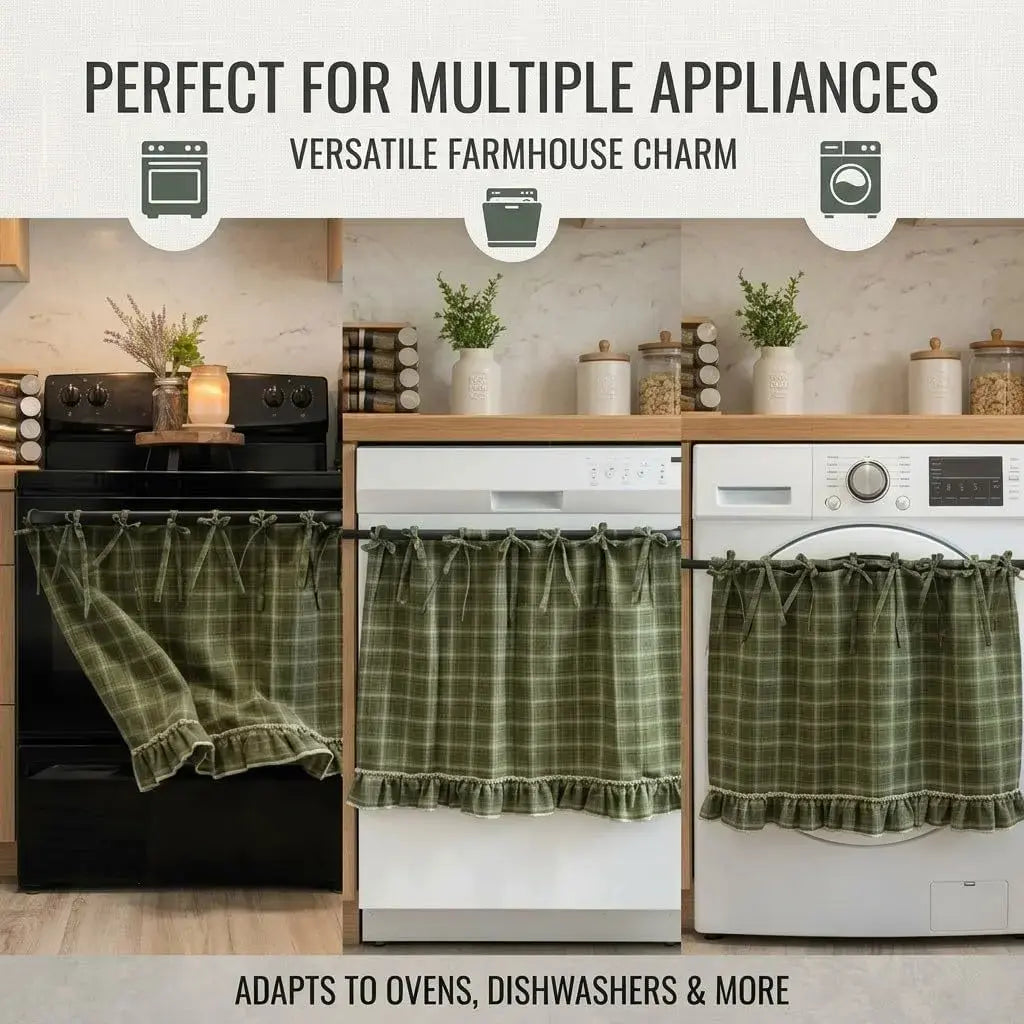 Christmas Oven Curtain Stove Cover, Festive Farmhouse Appliance Skirt with Ruffle Bows & Splatter Guard