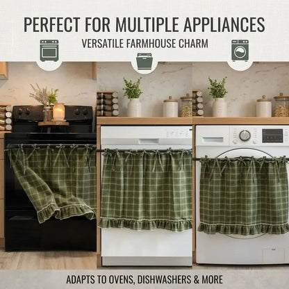 Christmas Oven Curtain Stove Cover, Festive Farmhouse Appliance Skirt with Ruffle Bows & Splatter Guard