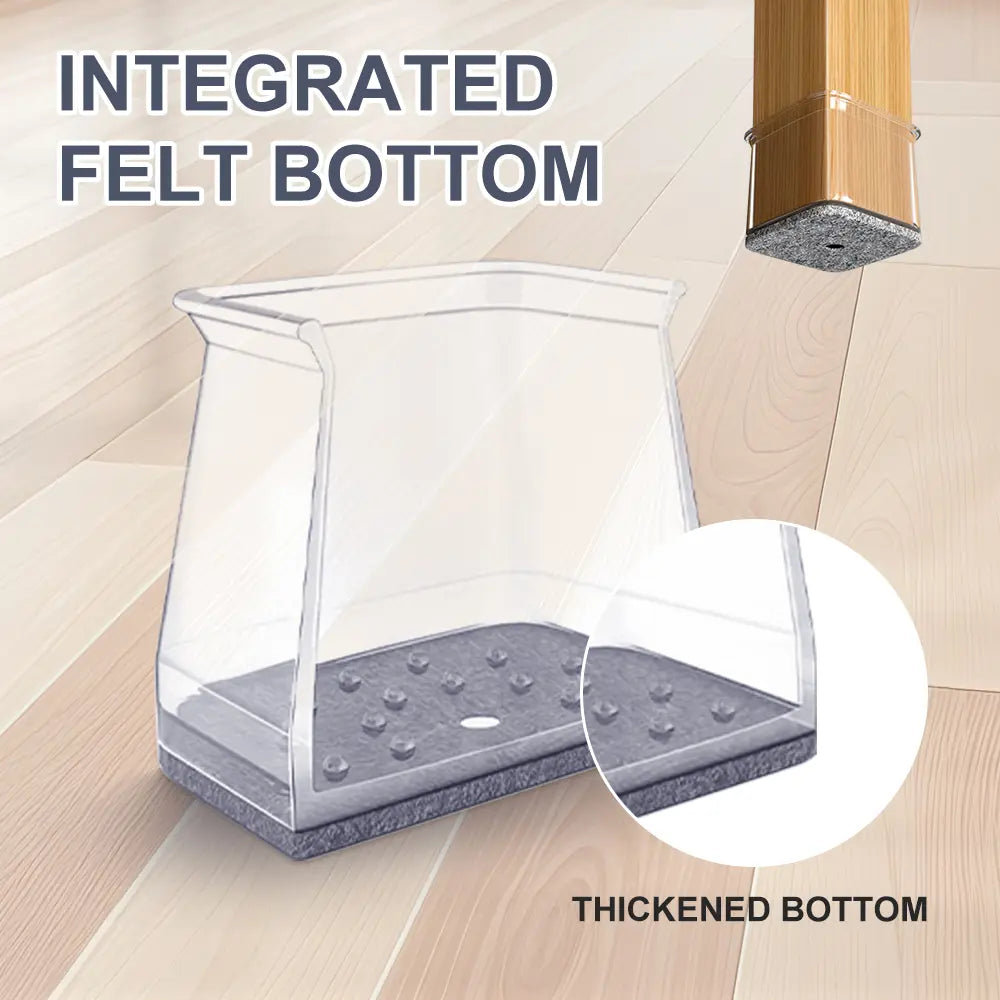 Square Chair Leg Floor Protectors, Clear Silicone Felt Pads for Hardwood Floors & Noise Reduction