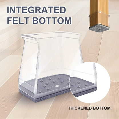Square Chair Leg Floor Protectors, Clear Silicone Felt Pads for Hardwood Floors & Noise Reduction