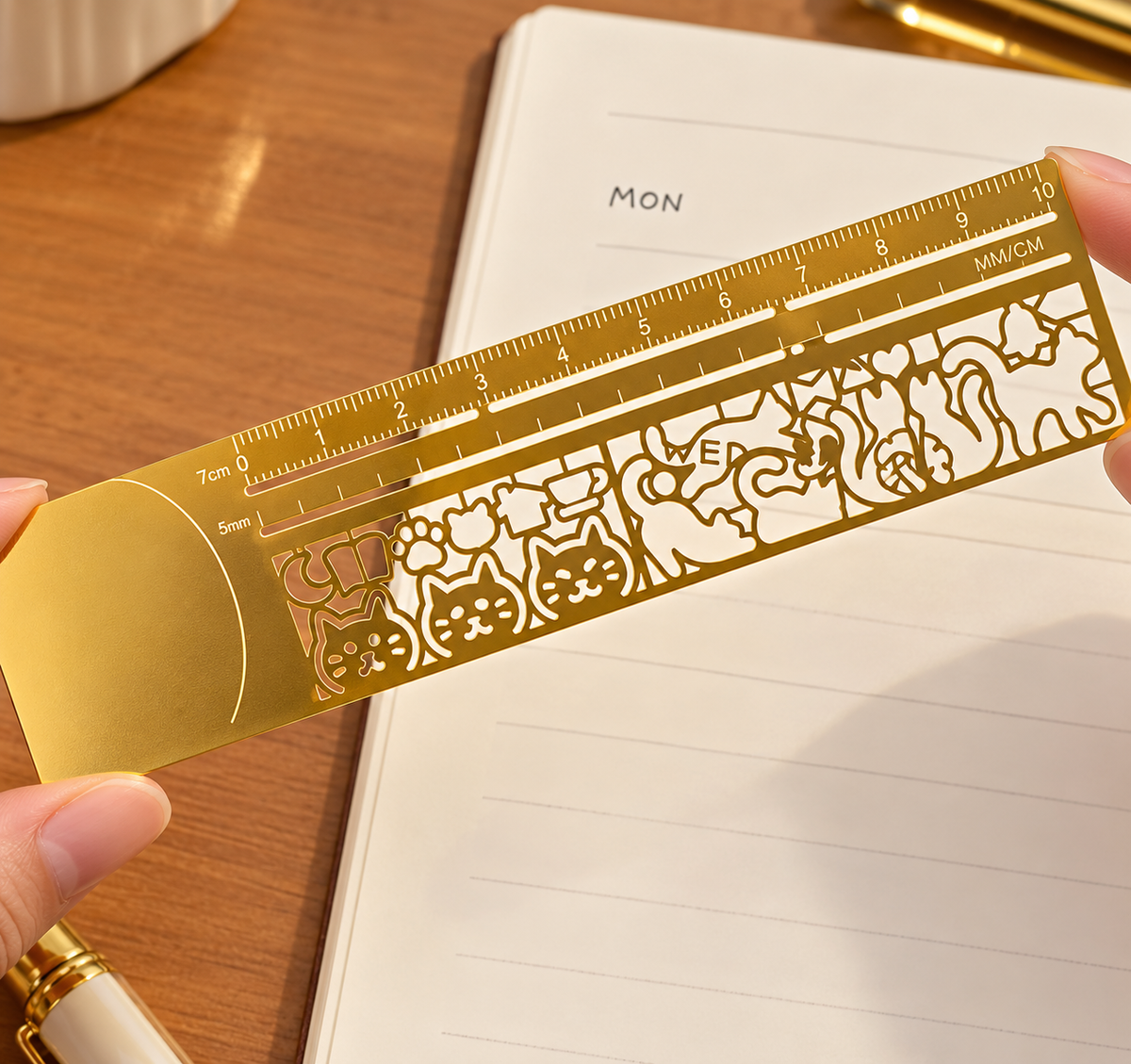 1pc 3-in-1 Cat Ruler Bookmark – Cute Multifunctional Template for Journals, Planners & Notes