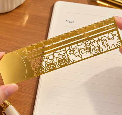 1pc 3-in-1 Cat Ruler Bookmark – Cute Multifunctional Template for Journals, Planners & Notes