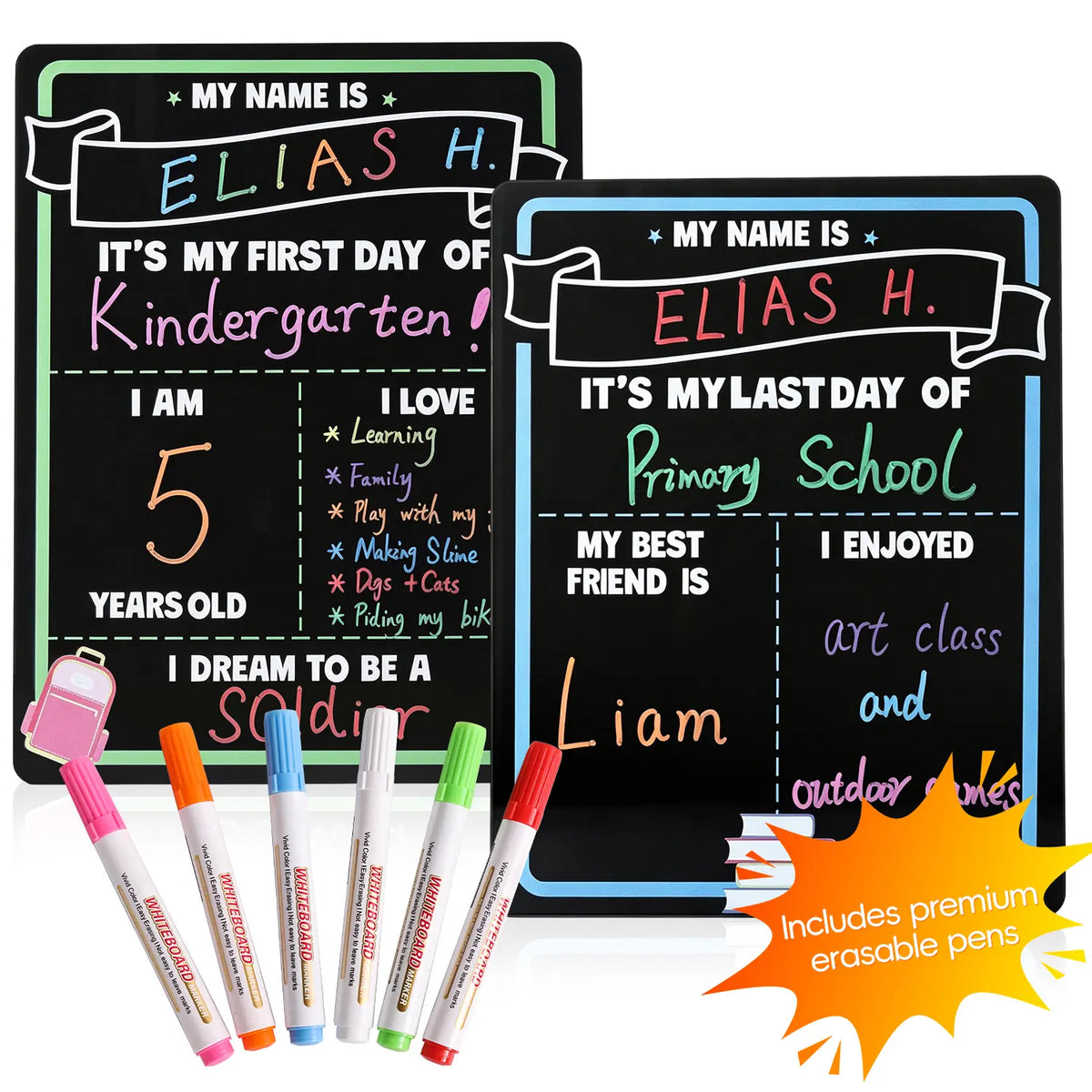 Reusable First & Last Day of School Chalkboard Sign for Kids, Back to School Photo Prop