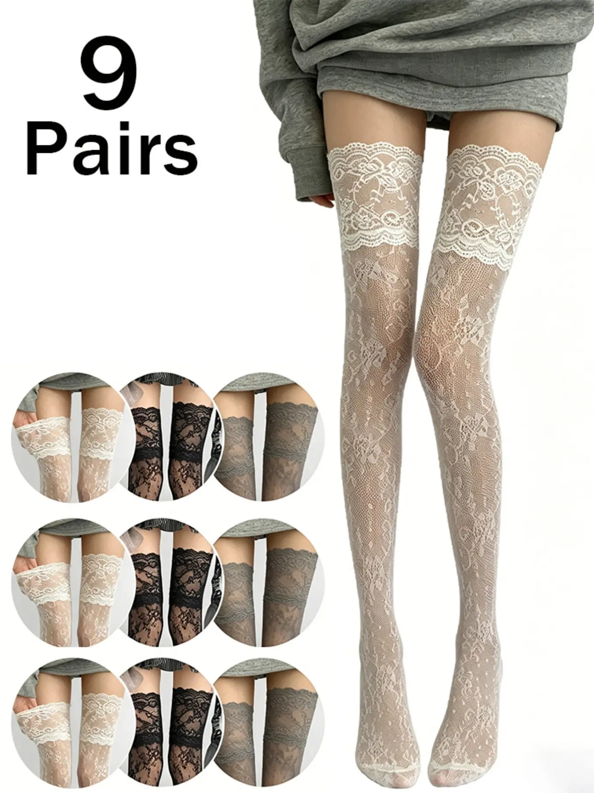🖤✨ Women’s Sexy Lace Floral Fishnet Thigh High Stockings, Breathable Nylon Over-The-Knee Socks, 1/3/9 Pairs Pack 🧦🌹