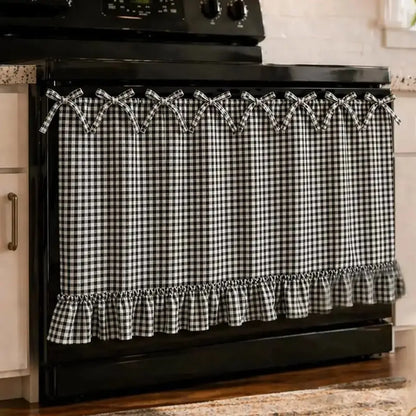 Christmas Oven Curtain Stove Cover, Festive Farmhouse Appliance Skirt with Ruffle Bows & Splatter Guard