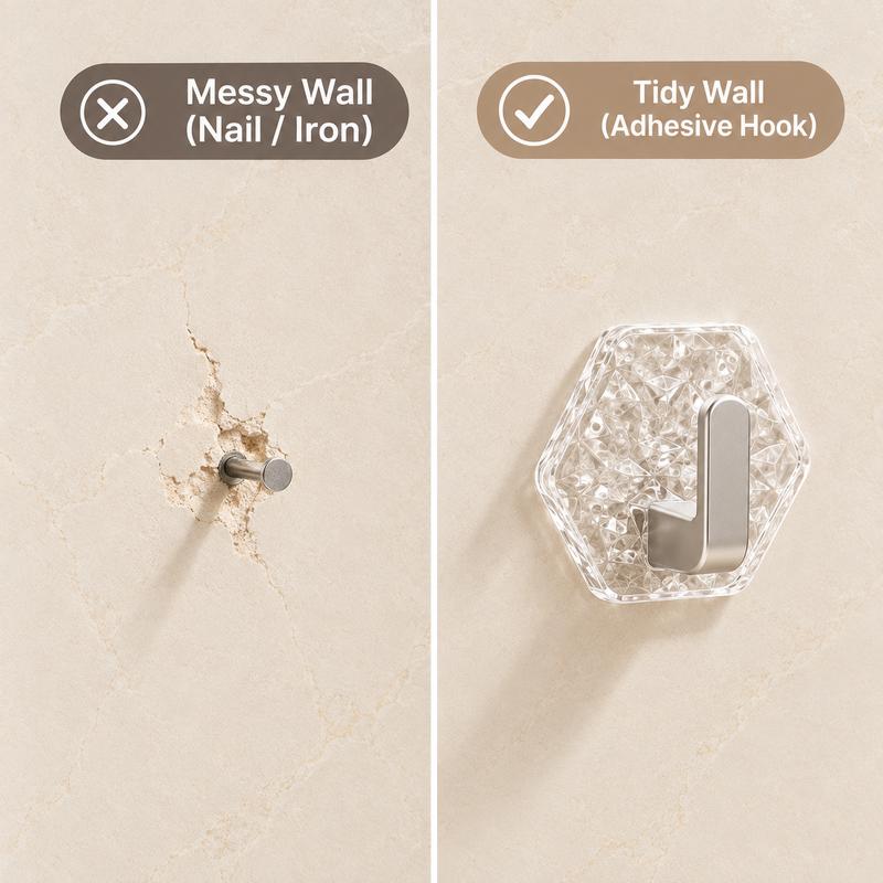 Heavy-Duty Self-Adhesive Hexagon Hooks, Waterproof Sticky Organizer Hooks for Bathroom & Kitchen