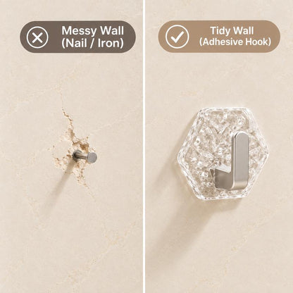 Heavy-Duty Self-Adhesive Hexagon Hooks, Waterproof Sticky Organizer Hooks for Bathroom & Kitchen