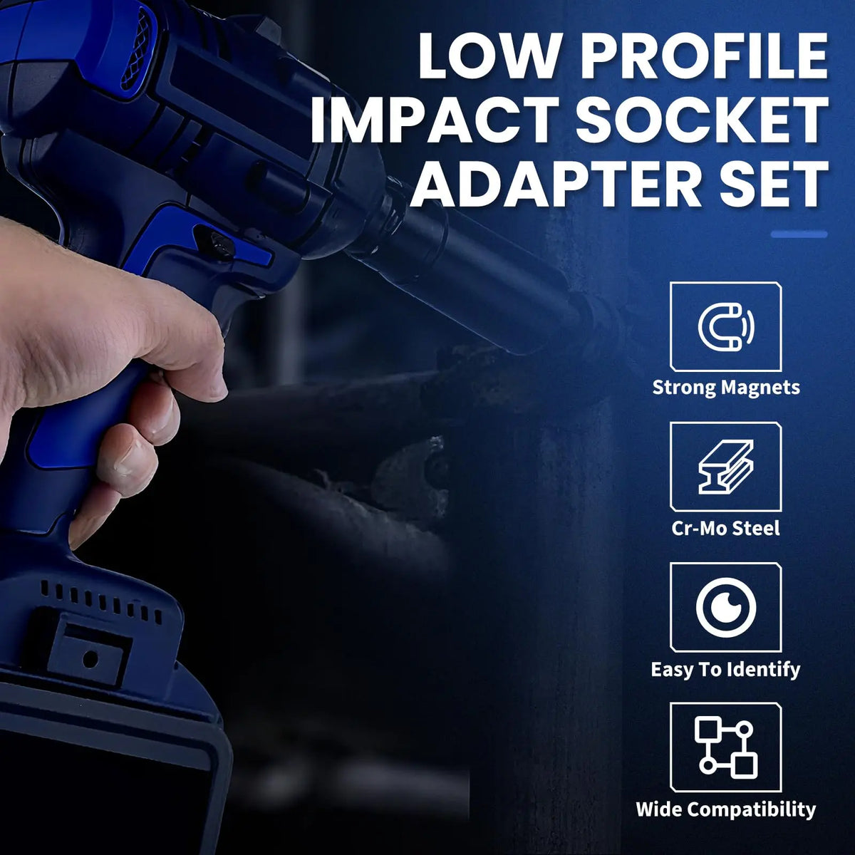 4PCS Low Profile Impact Socket Adapter Set – Compact Ratchet Adapters for Tight Spaces