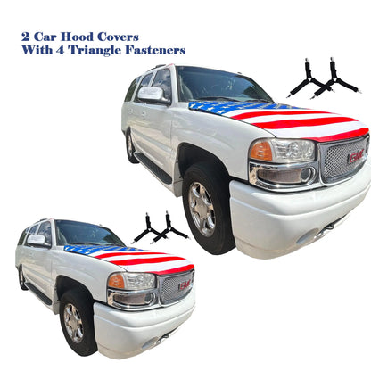 American Flag Car Hood Cover – Memorial & Independence Day Commemorative Edition with Dual Triangle Clips
