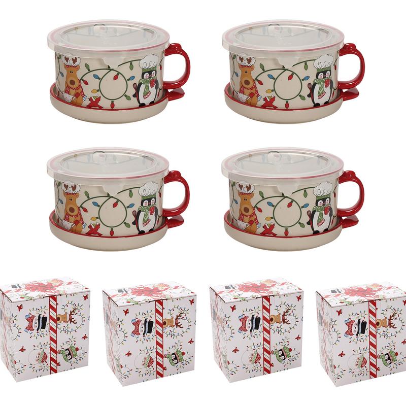 Set of 4 25-oz Halloween Mug Meals with Lids & Gift Boxes, Spooky Seasonal Drinkware & Gift Set