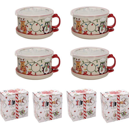 Set of 4 25-oz Halloween Mug Meals with Lids & Gift Boxes, Spooky Seasonal Drinkware & Gift Set