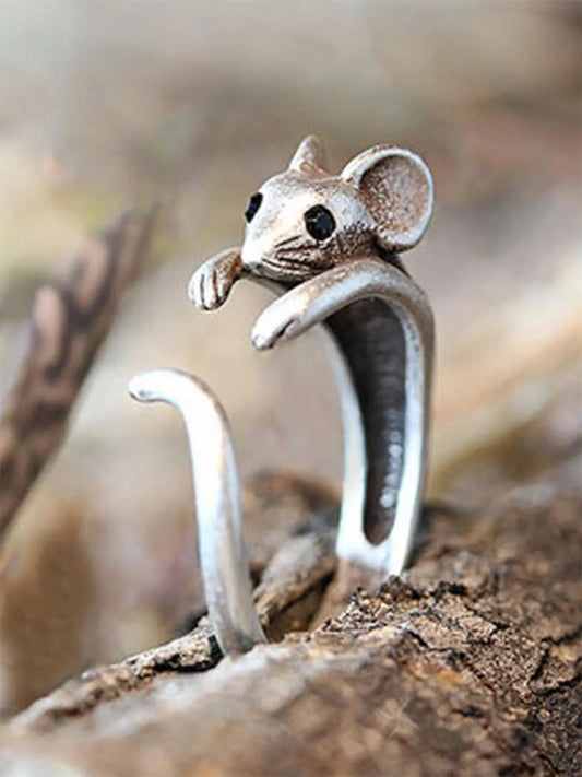 Cute Vintage Mouse Ring, Unique Animal-Themed Fashion Jewelry for Women & Girls