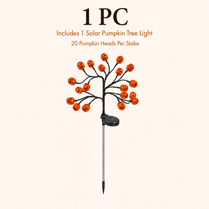 Solar Halloween Pumpkin Tree Stake Lights, 20-Head Jack-O’-Lantern Outdoor Yard Decor with Flashing Modes