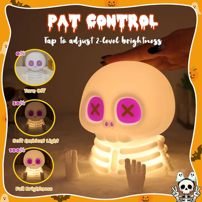 Halloween Skull Night Light, Silicone Skeleton Touch Lamp with Adjustable Warm Light for Room Decor & Gifts