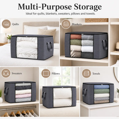 6-piece/12 piece clothing storage bag with foldable thick cloth blanket, used for organizing clothing storage bags and bedding bags (gray)