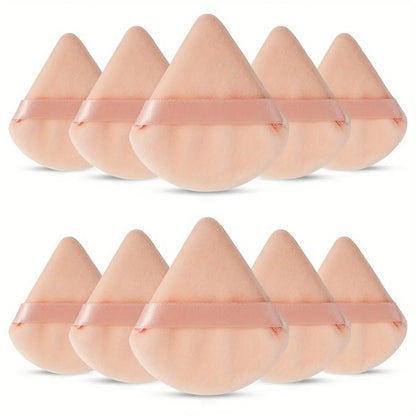 10-Pack Reusable Triangle Powder Puffs, Soft Plush Makeup Sponges for Face Powder