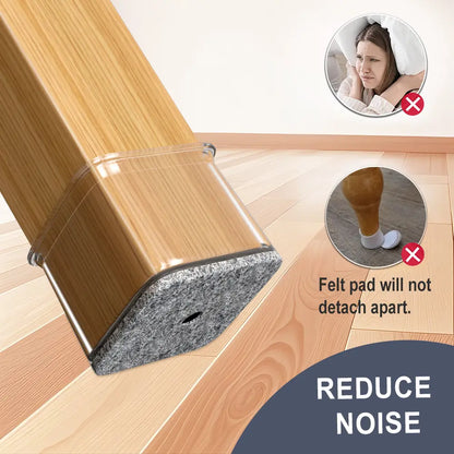 Square Chair Leg Floor Protectors, Clear Silicone Felt Pads for Hardwood Floors & Noise Reduction