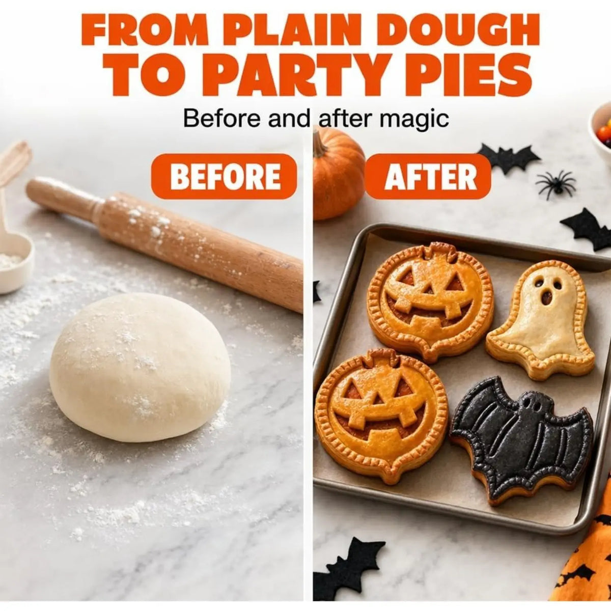 🎃👻 3-Pack Halloween Hand Pie Molds, Pumpkin, Ghost & Bat Press Cutters for Fall Baking 🦇🥧