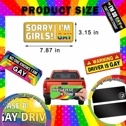 Funny Pride Rainbow Car Magnet, Reusable LGBTQ+ Bumper Magnet, 7.8 x 3.1 in, Cute Car, Truck & Fridge Decoration