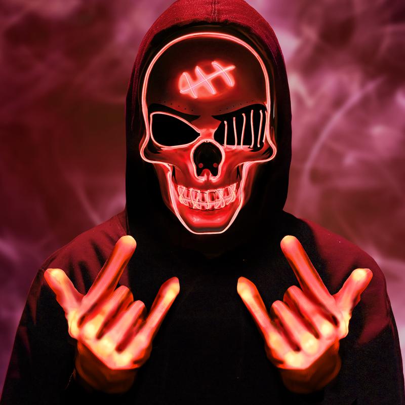 Halloween LED Skull Mask & Gloves Set – Light-Up Skeleton Cosplay Accessories for Costume Parties & Spooky Events