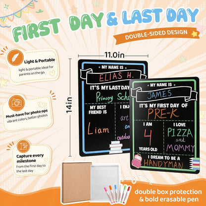 Reusable First & Last Day of School Chalkboard Sign for Kids, Back to School Photo Prop