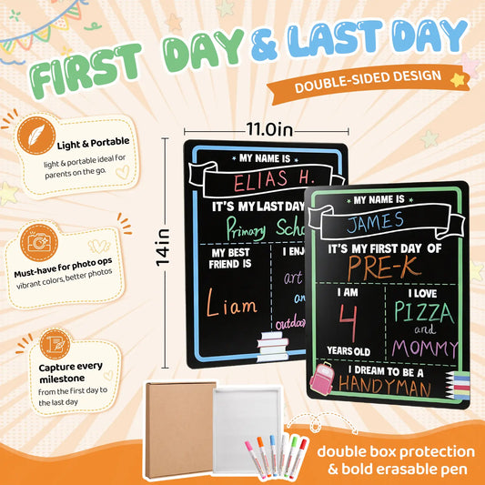 Reusable First & Last Day of School Chalkboard Sign for Kids, Back to School Photo Prop