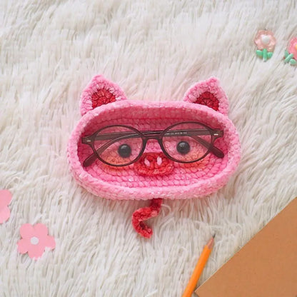 Handmade Crochet Animal Glasses Holder, Soft Plush Eyeglass Stand & Cute Desktop Tray
