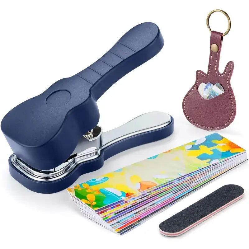 Guitar Pick Punch Kit with 15 Pick Strips, Keychain Holder & File, DIY Guitar Pick Maker Tool Set