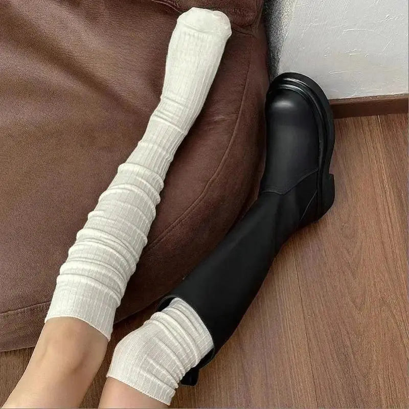 Fall Winter Women Solid Color Slouchy Stackable Knee‑High Socks, Soft Pure Cotton Warm Calf Socks, Cozy Casual Boot Socks for Daily Wear & Matching Boots