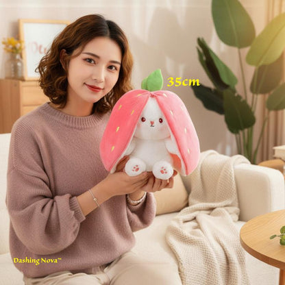 DASHING NOVA Reversible Strawberry Bunny Plush Toy, Soft Kawaii Transforming Hide-and-Seek Cuddly Stuffed Animal, Plushies for Birthday Gifts