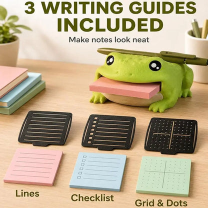 Cute Frog Desk Organizer – Sticky Note Holder with Pen Rest & 3 Writing Stencils