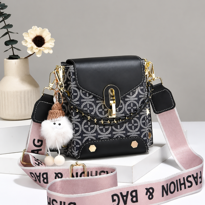🖤👜 Women’s Cute Checkered Mini Crossbody Bag, Nylon Purse with Pom Pom Charm & Adjustable Strap ✨🎒