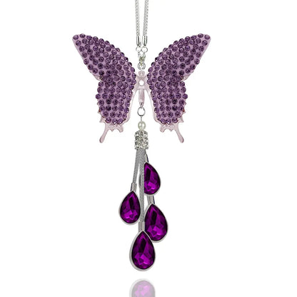 Bling Crystal Butterfly Car Charm, Rhinestone & Pearl Rearview Mirror Pendant, Cute Girly Car Hanging Decoration