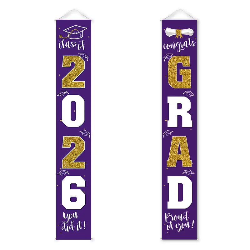 Class of 2026 Graduation Door Hanger, Blue & Silver Congrats Grad Porch Banner, Graduation Party Decoration