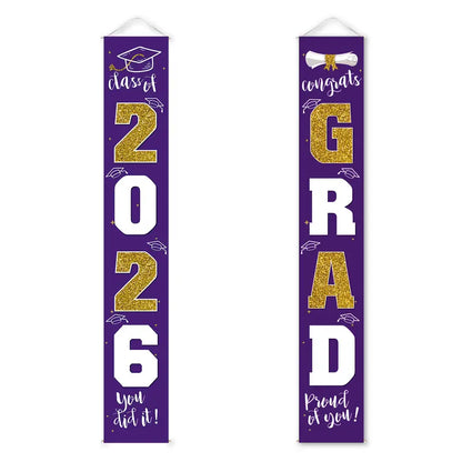 Class of 2026 Graduation Door Hanger, Blue & Silver Congrats Grad Porch Banner, Graduation Party Decoration