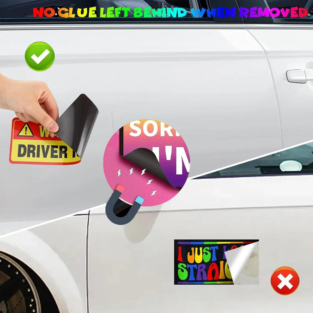 Funny Pride Rainbow Car Magnet, Reusable LGBTQ+ Bumper Magnet, 7.8 x 3.1 in, Cute Car, Truck & Fridge Decoration