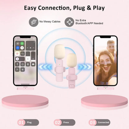 Pink Wireless Lavalier Microphone  for iPhone/Android, Noise Cancelling Mini Lapel Mic for Vlogging & Interview