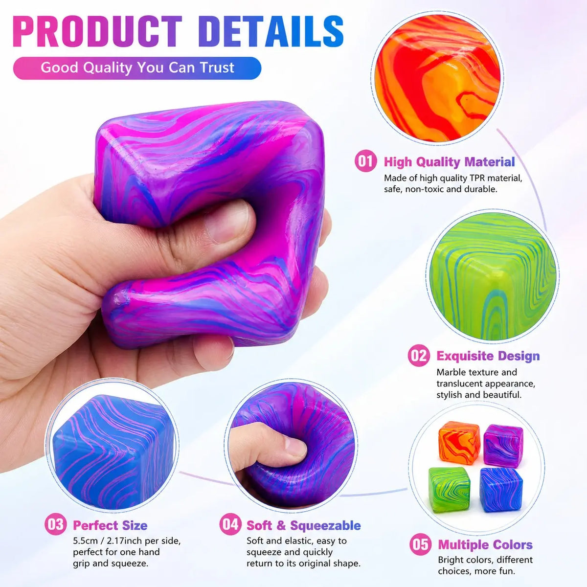 Ice Block Squishy Toy - Soft Gel Stress Relief Cube, Multicolor Slow-Rebound Sensory Fidget Toy for Adults Anxiety Relief