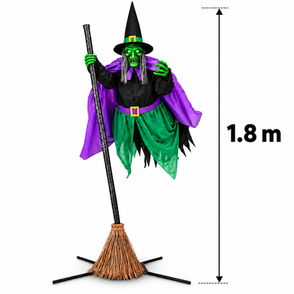 Animated Hovering Witch Animatronic, Scary Halloween Decoration with Sound & Touch Sensors, Indoor Outdoor Haunted House, Garden & Lawn Decor