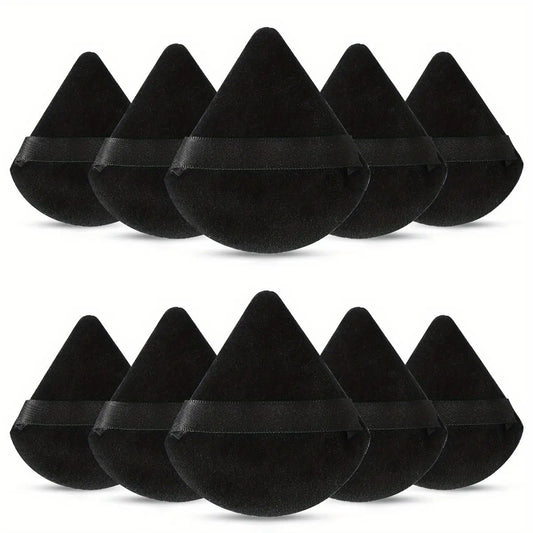 10-Pack Reusable Triangle Powder Puffs, Soft Plush Makeup Sponges for Face Powder