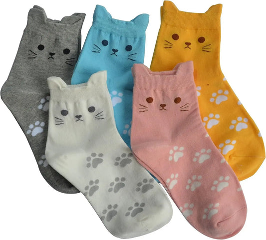 5 Pairs Women's Cute Animal Socks, Soft Cotton Lightweight Comfortable Socks