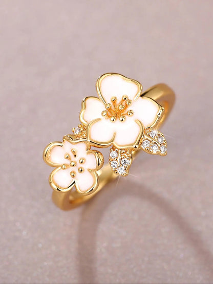 Elegant Flower Rhinestone Ring for Women, Chic Statement Fashion Jewelry