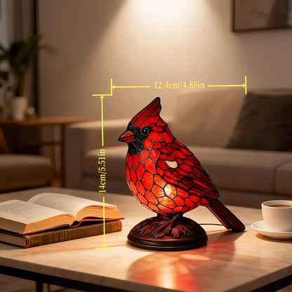 Red Cardinal Stained Glass Style Night Light Lamp – Resin Bird Table Lamp for Home Decor & Gifts